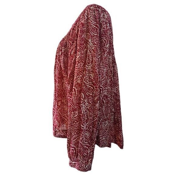 We Free People Cool Meadow Printed Rust Red Balloon Sleeve Boho Tunic Top Sz S - Picture 3 of 9